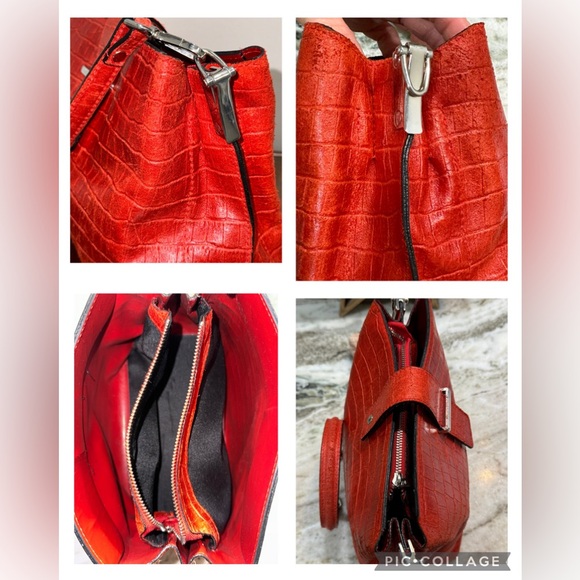 Chiara Ferretti RED Croc Embossed Handbag - Picture 4 of 16